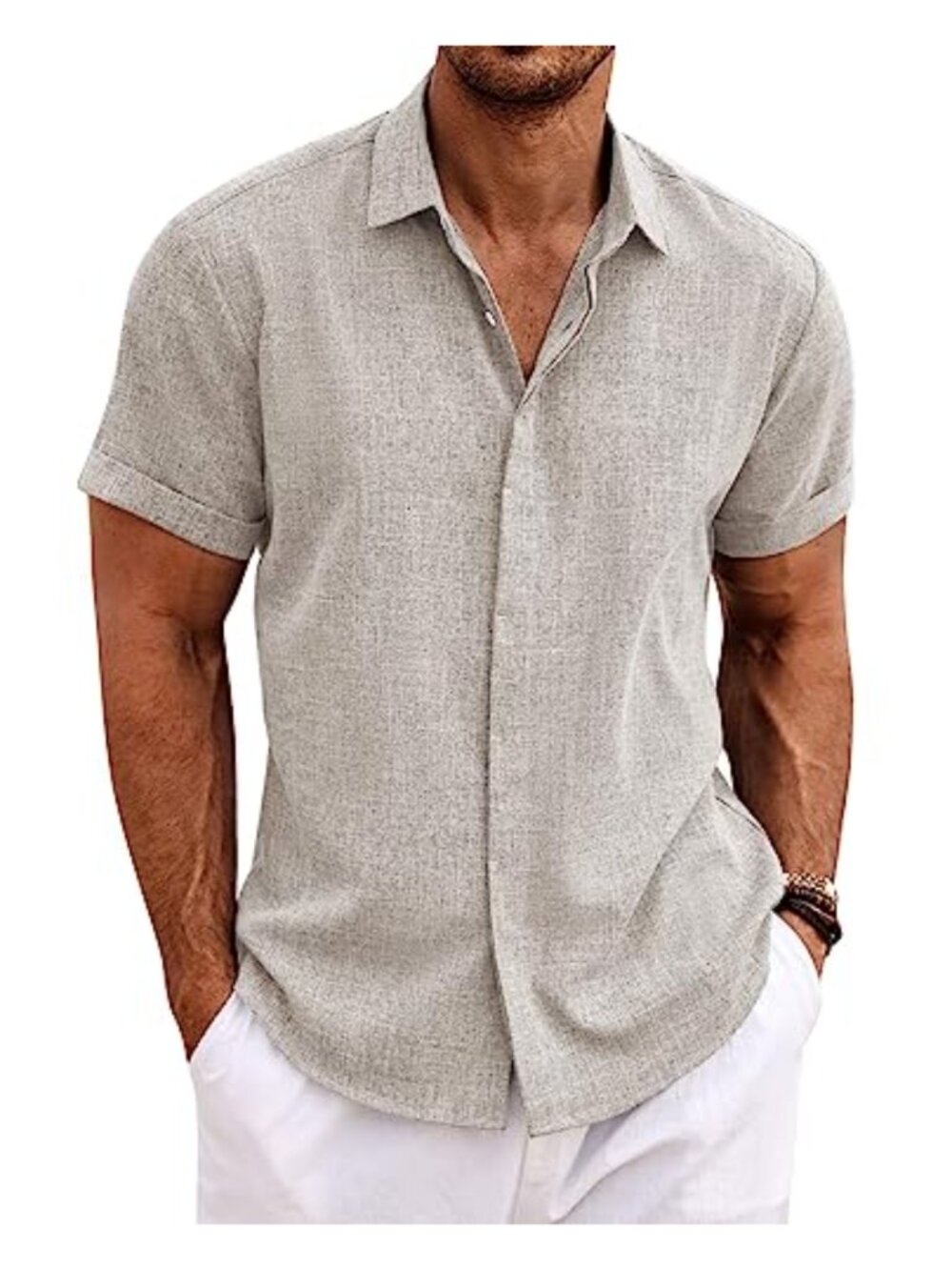 Linen Button Down Shirt Short Sleeve Casual Beach Summer Wedding